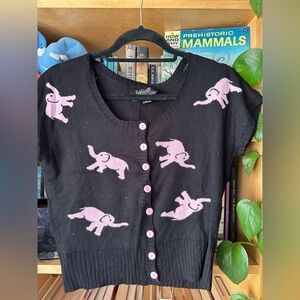 Collectif Black and Pink Elephant Button Down Sweater